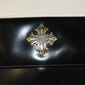 Harley-Davidson Genuine Leather Black Clutch with Silver Accent